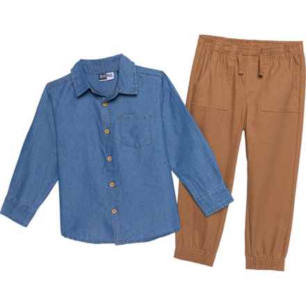 Mick Mack Toddler Boys Shirt and Pants Set - Long Sleeve in Denim/Brown