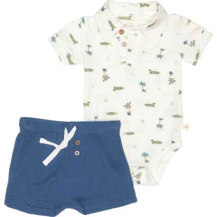 MILKBERRY Infant Boys Alligator Print Baby Bodysuit and Shorts Set - Short Sleeve in Multi