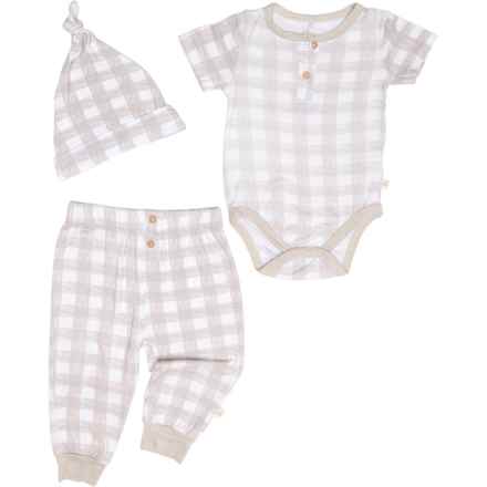 MILKBERRY Infant Boys Baby Bodysuit, Joggers and Hat Set - 3-Piece, Short Sleeve in Multi