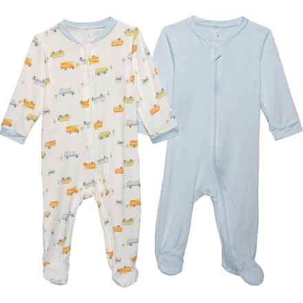 MILKBERRY Infant Boys Footed Coverall - 2-Pack, Long Sleeve in Blue/Multi