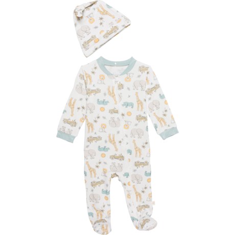MILKBERRY Infant Boys Safari Footed Coveralls and Hat - Long Sleeve in Multi