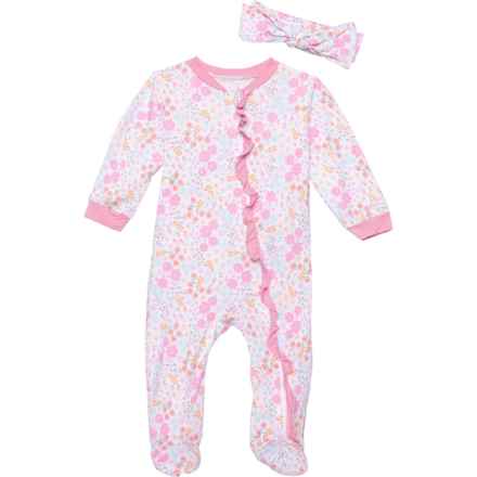 MILKBERRY Infant Girls 2-Way Zipper Footed Coveralls and Headband Set - Long Sleeve in Multi