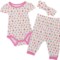 MILKBERRY Infant Girls Baby Bodysuit, Joggers and Headband Set - 3-Piece, Short Sleeve in Multi