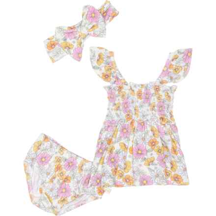 MILKBERRY Infant Girls Daisy Print Dress and Bloomers Set with Bow - Sleeveless in Multi