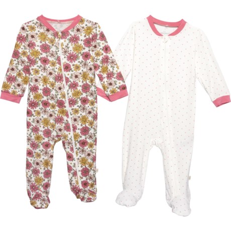 MILKBERRY Infant Girls Floral Dot Supersoft Footed Coverall - 2-Pack, Long Sleeve in Multi