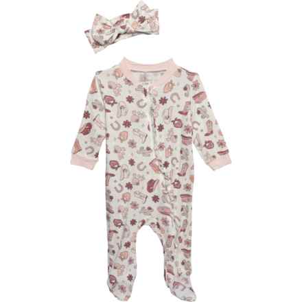 MILKBERRY Infant Girls Footed Coveralls and Headband Set - Long Sleeve in Multi