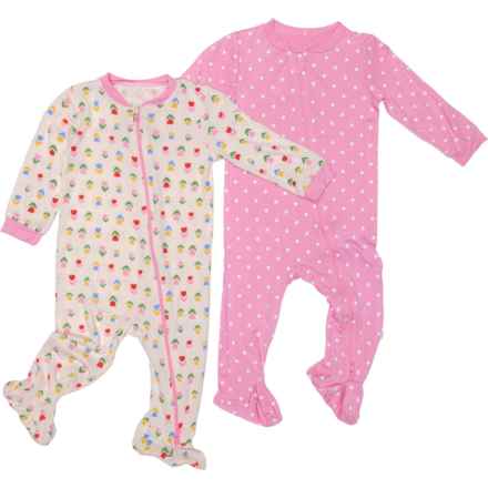 MILKBERRY Infant Girls Printed Footed Coveralls - 2-Pack, Long Sleeve in Multi