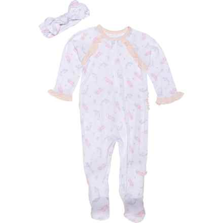 MILKBERRY Infant Girls Seahorses Print Coveralls with Headband - Long Sleeve in Multi