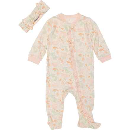 MILKBERRY Infant Girls Super Soft Sea Print Footed Coveralls with Headband - Long Sleeve in Multi