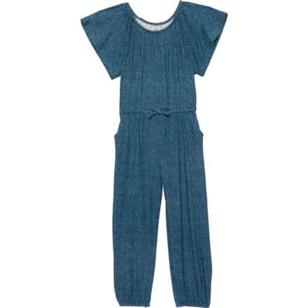 MILKBERRY Toddler Girls Flutter Sleeve Jumpsuit - Short Sleeve in Denim