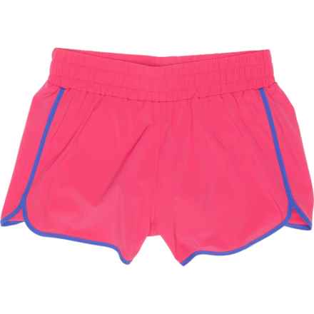 MONDETTA KIDS Big Girls Retro Running Shorts - Built-in Briefs, 2.5” in Raspberry Sorbet/Dazzling Blue