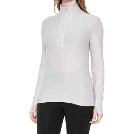 MONDETTA STUDIO Back Pocket Shirt - Zip Neck, Long Sleeve in Silver Lining Melange