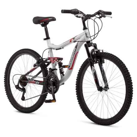 Mongoose Ledge 2.1 Full Suspension Mountain Bike - 24” (For Boys) in Silver