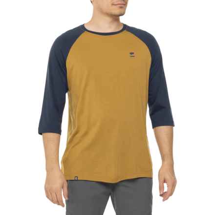 Mons Royale Tarn Shift Raglan T-Shirt - Merino Wool, 3/4 Sleeve in Cumin / Midnight