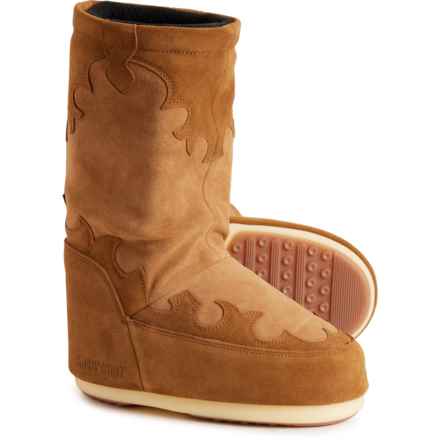 MOON BOOTS Icon Embroidery Boots - Suede (For Women) in Cognac