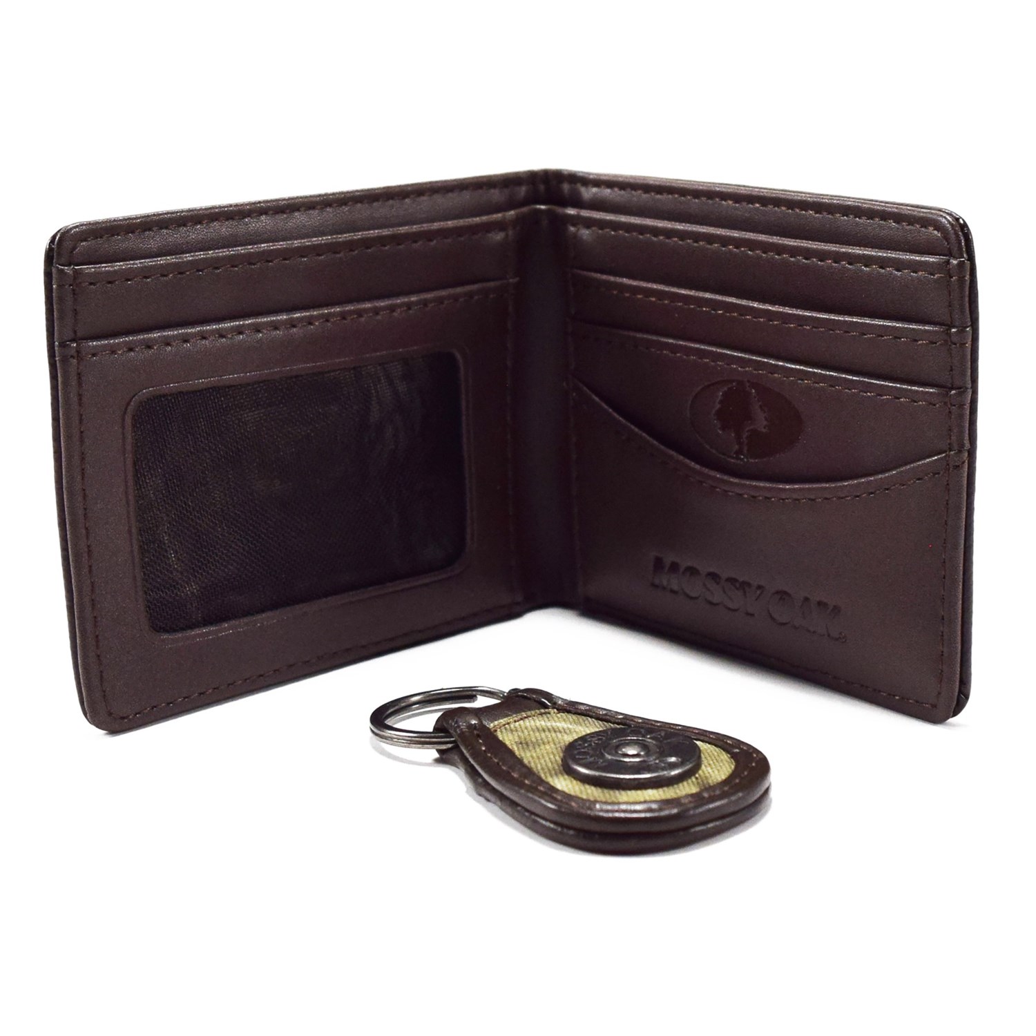 Mossy Oak Embossed BiFold Leather Wallet and Engraved Key Chain (For