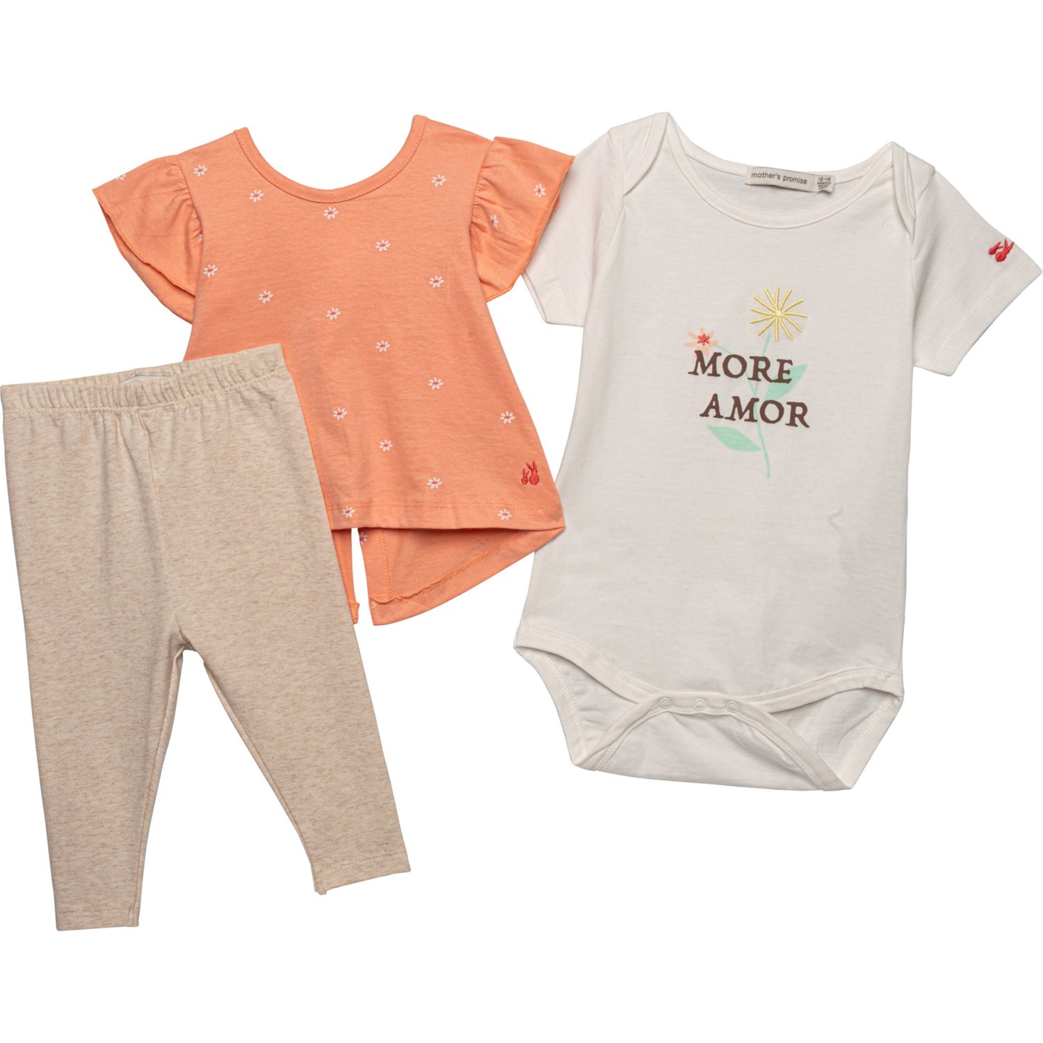 Mother’s Promise Infant Girls La Tourista Baby Bodysuit, Shirt and Leggings Set - Short Sleeve