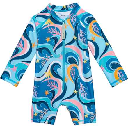 Mott 50 Infant Girls Mini Taylor Sunsuit - UPF 50+, Long Sleeve in Ocean Candy Wave Pacific Blue