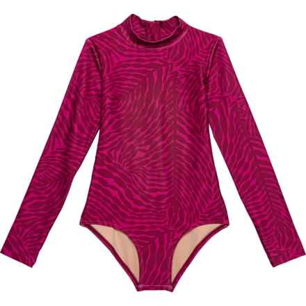 Mott 50 Toddler Girls Mini Kelly One-Piece Swimsuit - UPF 50+, Long Sleeve in Ocean Imprint
