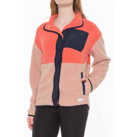 Mountain and Isles Color-Block Mixed Media Fleece Jacket in Salmon Multi