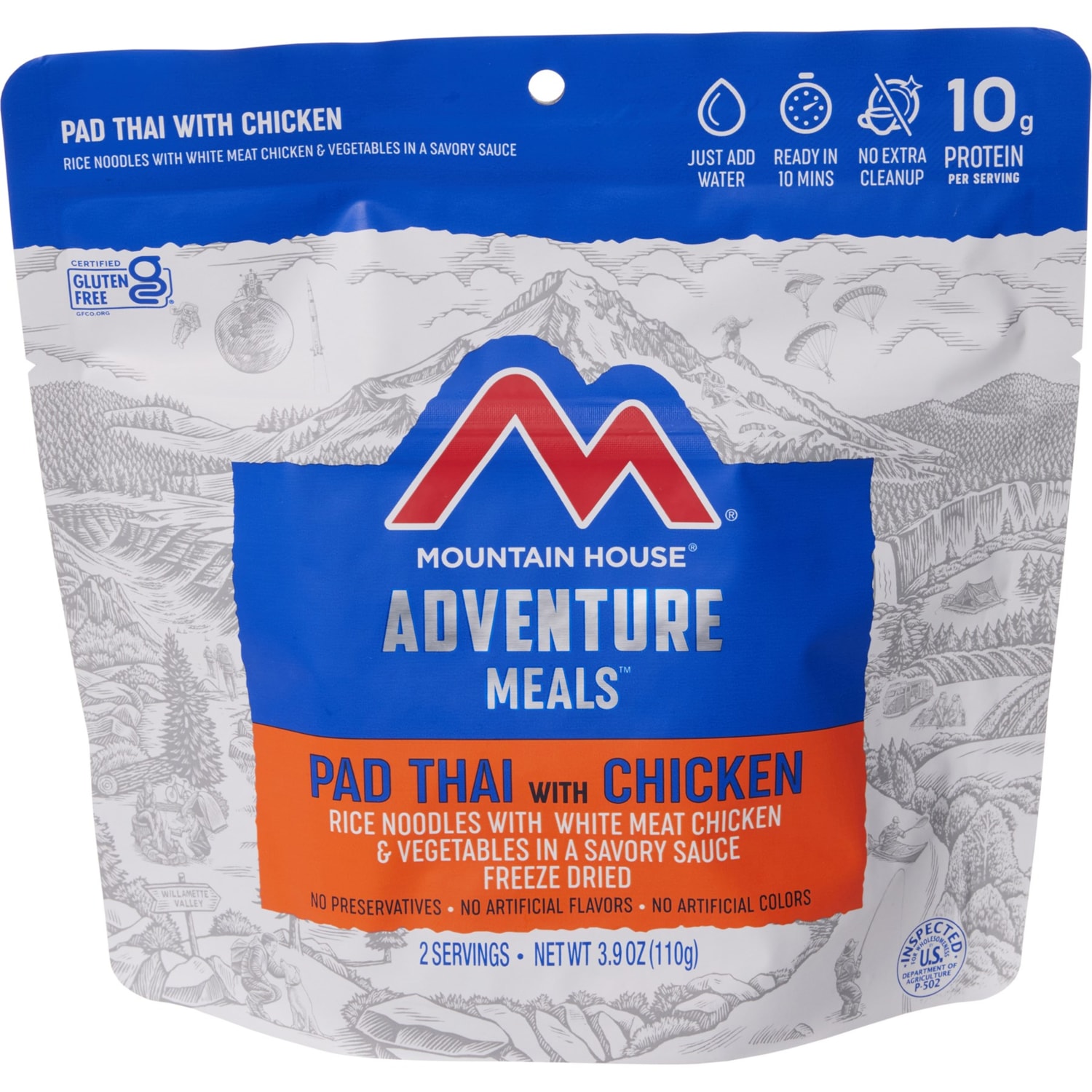 Adventure Meals Mountain House Pad Thai Chicken Rice Vegetables Freeze Dried Food Coconut Chocolate Granola