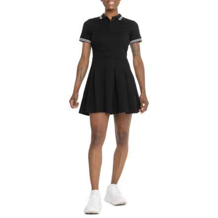 MOVE THEOLOGY Double Ringer Polo Dress - Short Sleeve in Black Onyx/Wispy Clouds