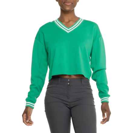 MOVE THEOLOGY Off Court V-Neck Shirt - Long Sleeve in Deep Mint/Core White