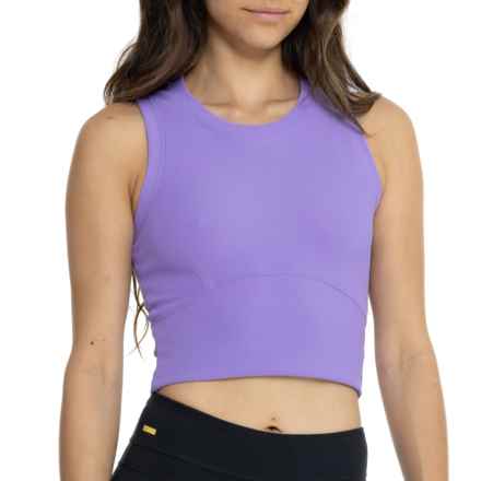 MOVE THEOLOGY Ribbed Contoured Crop Tank Top in Paisley Purple