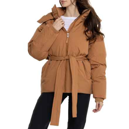 MPG Invigorate RDS Oversized Woven Down Jacket - Insulated in Dark Camel