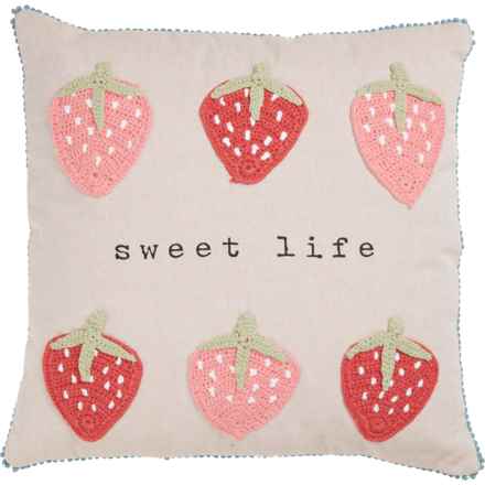 Mud Pie Crochet Strawberry Throw Pillow - 18x18” in Multi