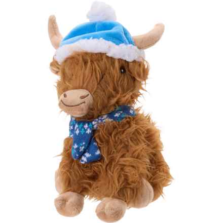MultiPet Beanie and Scarf Highland Cow Dog Toy - 8”, Squeaker in Beanie/Scarf