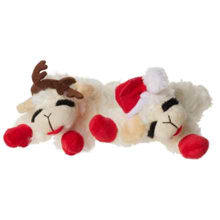 MultiPet Lamb Chop® Holiday Dog Toys - 2-Pack, 6” in Santa Hat/Antler