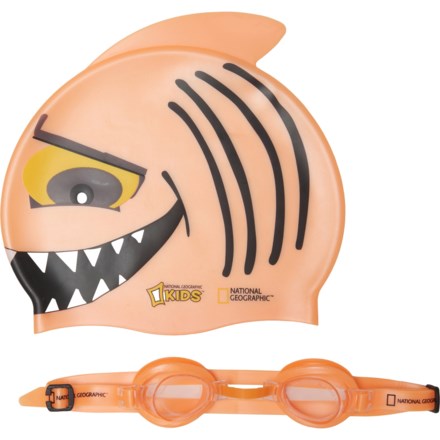 National Geographic Shark Swim Cap and Goggles Set (For Boys and Girls) in Orange