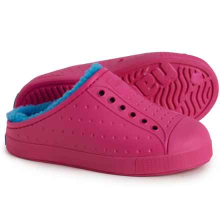 NATIVE Girls Cozy Jefferson Shoes - Slip-On, Open Back in Radpnk/Radpnk/Skybl