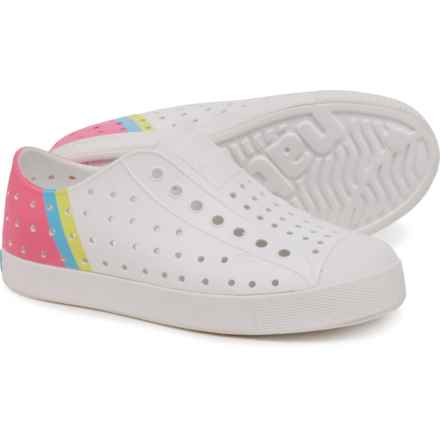 NATIVE Girls Jefferson Sugarlite® Color-Block Shoes - Slip-Ons in Shell White/Shell White/Dazzle Maria Celery Block