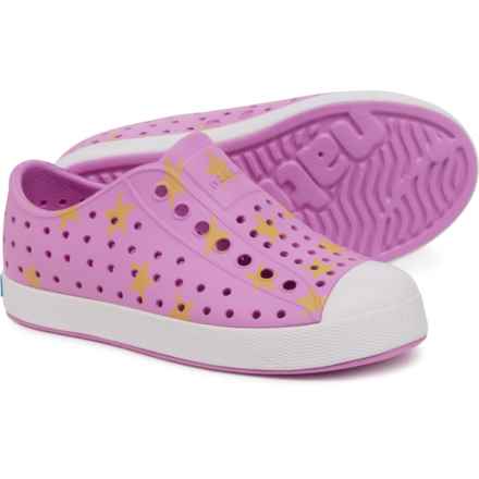 NATIVE Girls Jefferson Sugarlite® Print Shoes - Slip-Ons in Winterberry Pink/Shell White/Morning Stars