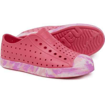 NATIVE Girls Jefferson Sugarlite® Shoes - Slip-Ons in Dazzle Pink/Winterberry Purple Marble