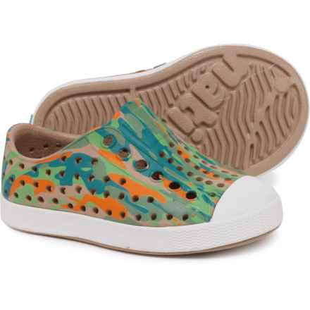 NATIVE Little Boys Jefferson Sugarlite® Print Shoes - Slip-Ons in Flax Tan/Shell White/City Eucamo