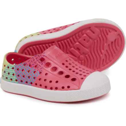 NATIVE Little Girls Jefferson Sugarlite® Block Shoes - Slip-Ons in Dazzle Pink/Shell White/Multi