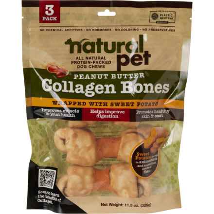 Natural Pet Collagen Bones Dog Chew Treats - 3-Count in Collagen/Sweet Potatos