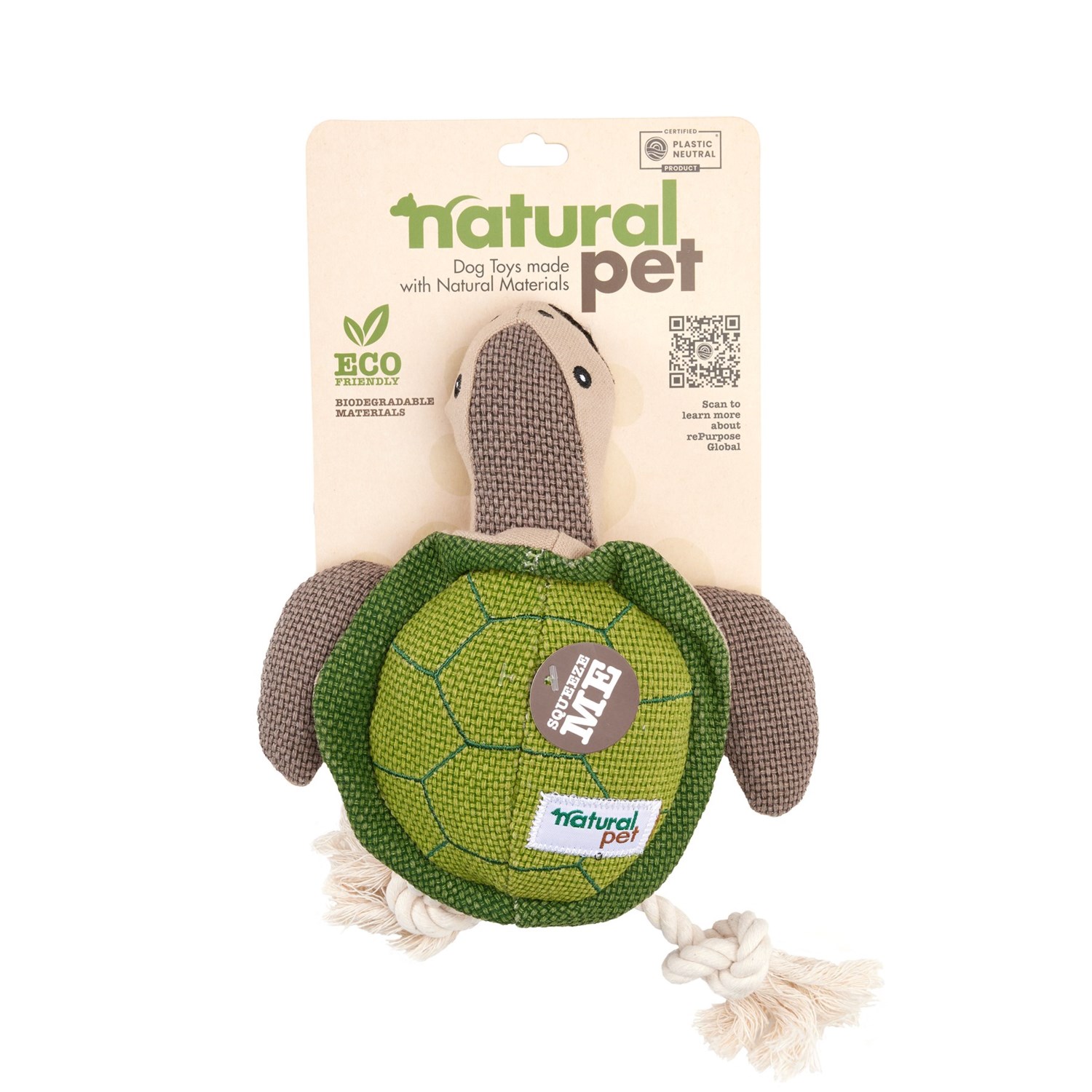 Natural Pet Turtle Canvas and Rope Dog Toy 11”, Squeaker Save 25