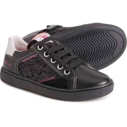 Girls Glitter Quarter Zip Sneakers - Leather in Black