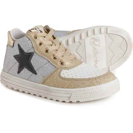 Naturino Girls Hess High-Top Side Zip Sneakers - Leather in Gold Glitter/Silver Platinum