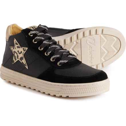 Girls Hess High Zip Sneakers  - Leather in Black/White