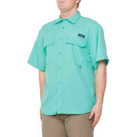 NAUTICA ANGLER Biscayne Woven Fishing Shirt - UPF 50+, Short Sleeve in Tidal Blue