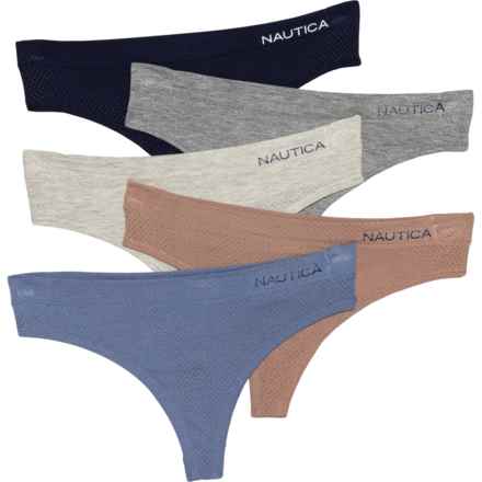 Nautica Breathable Stretch Panties - 5-Pack, Thong in Nocturnal Navy/Medium Heather Grey /Mineral Blush/