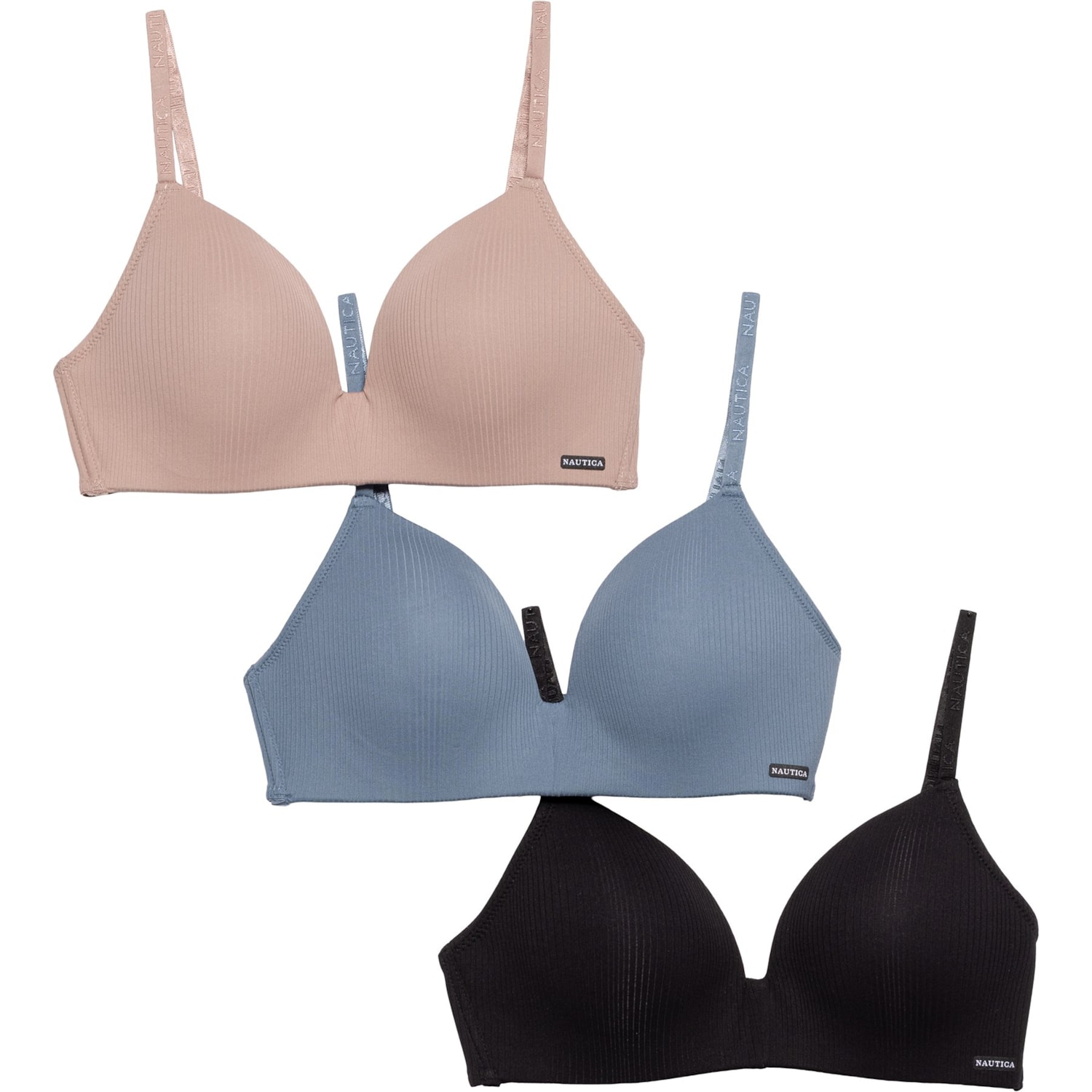 Nautica Brushed Flat Rib Wirefree Bra - 3-Pack