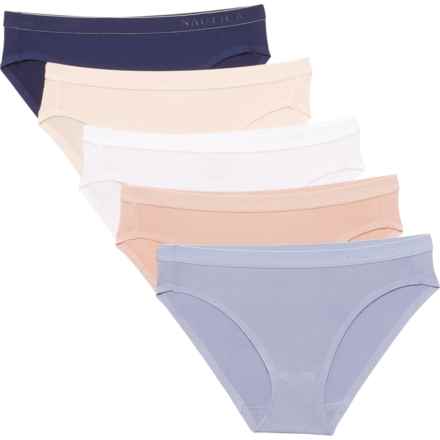 Nautica Debossed Logo Seamless Panties - 5-Pack, Bikini in Mahogany Rose/Nocturnal Navy/White/Pale Peach/Temp