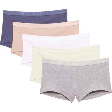 Nautica Jacquard Logo Waistband Panties - Organic Cotton, 5-Pack, Boyshorts in Nightshadow Blue/White/Misty Meadow/Heather Grey/O