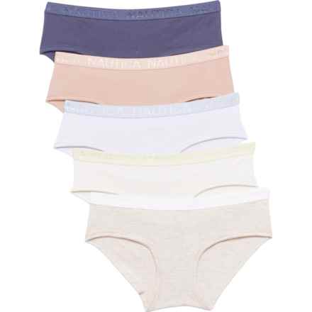 Nautica Jacquard Logo Waistband Panties - Organic Cotton, 5-Pack, Hipster in P 14039At/Ondine Blush/P 14039C/Nightshadow Blue/P